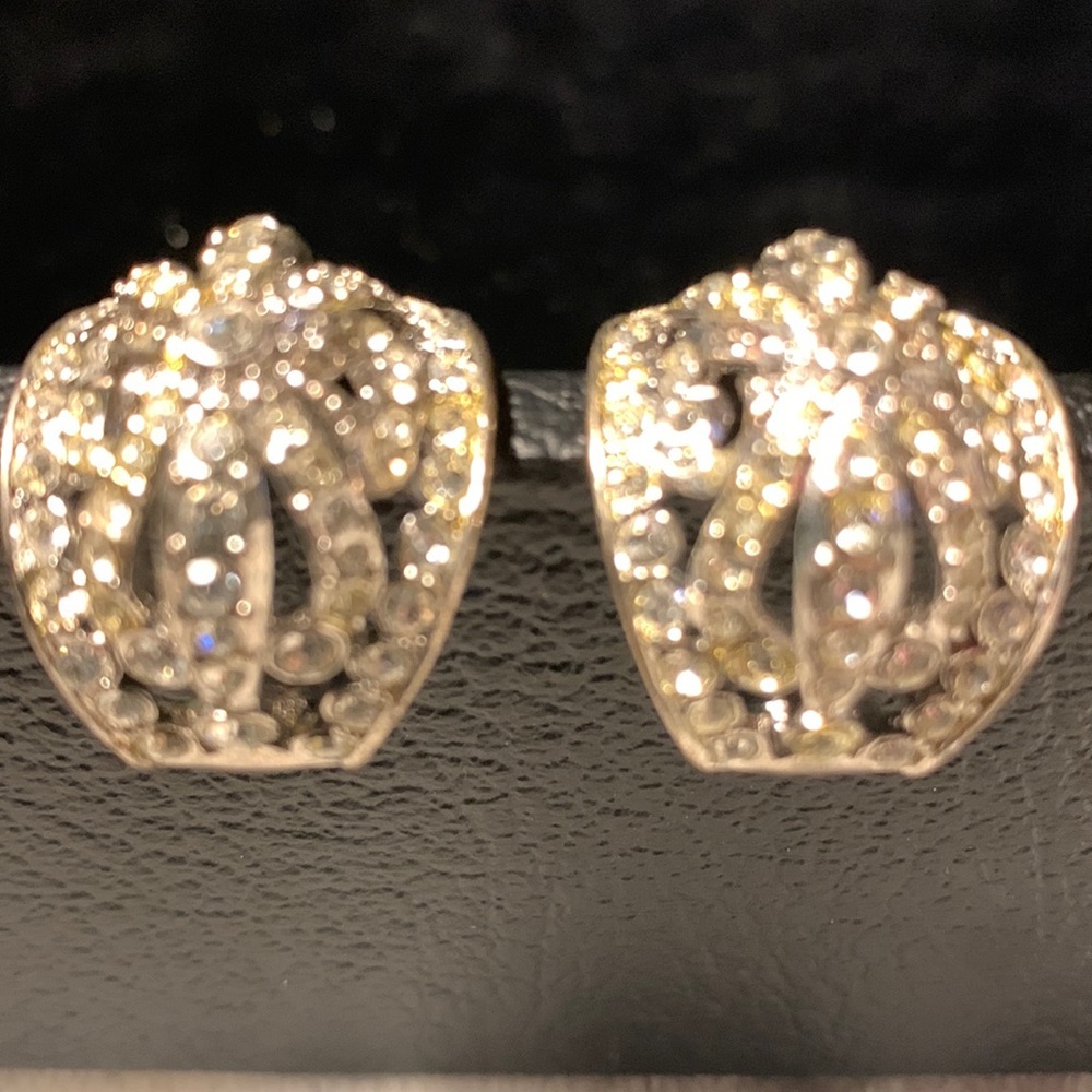 Kjl Kenneth Jay Lane Rhinestone Silvertone Clip E… - image 1